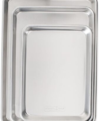 Nordic Ware Naturals 3 Piece Set - USA Made Aluminum Commercial Quality Sheet Pan for Baking or Roasting, Encapsulated Galvanized Steel Rim Prevents Warping; Half Sheet, Jelly Roll and Quarter Sheet