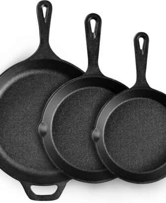 EWFEN Cast Iron Skillet 3-Piece Set, Heavy-Duty Professional Restaurant Chef Quality Pre-Seasoned Pan Cookware Set, 6", 8", 10" Pans For Frying, Saute, Cooking, Use Indoor/Outdoor, Oven, Grill