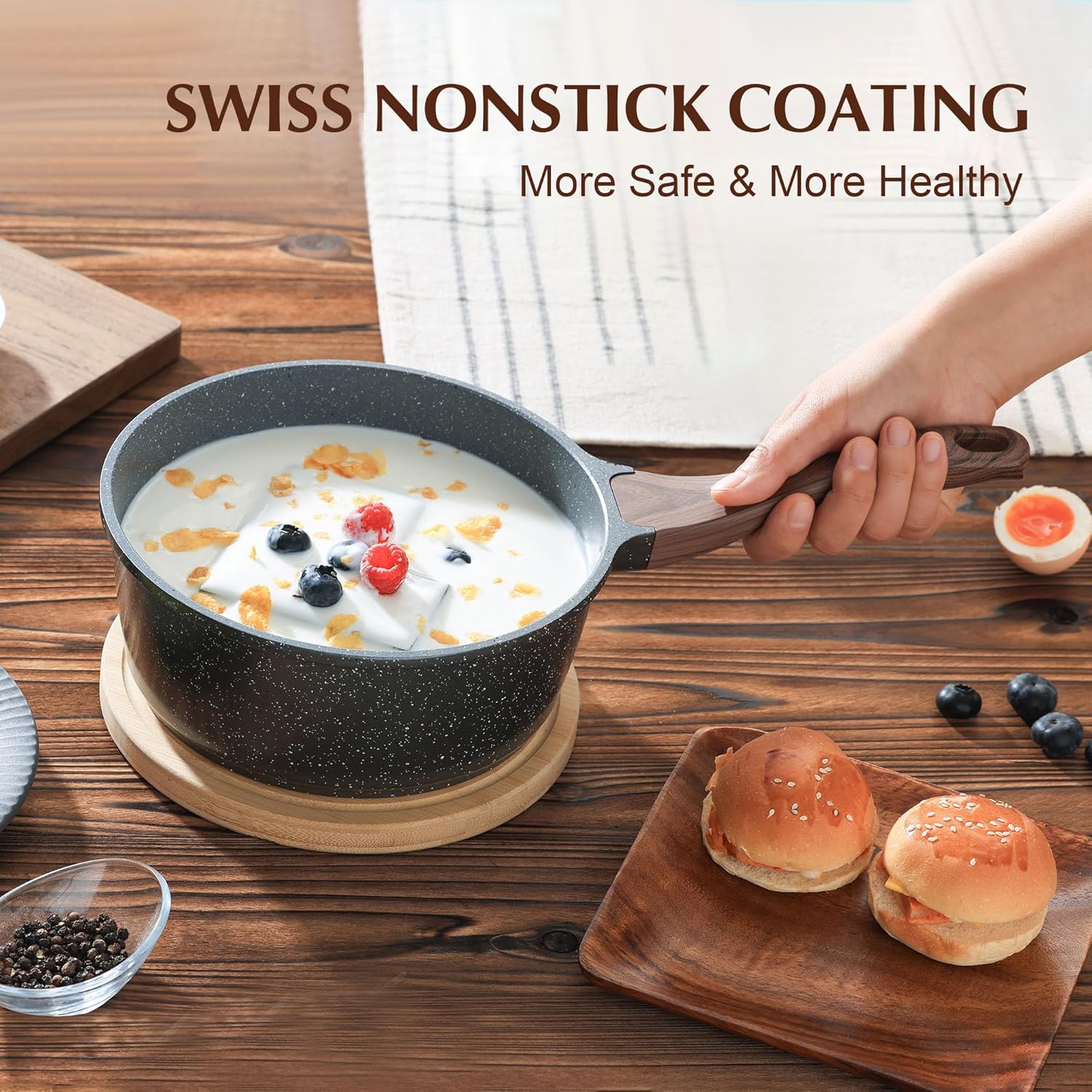 SENSARTE Nonstick Frying Pan Skillet, Swiss Granite Coating Omelette Pan, Healthy Stone Cookware Chef's Pan, PFOA Free (8/9.5/10/11/12.5 Inch) (11 Inch) - Image 6