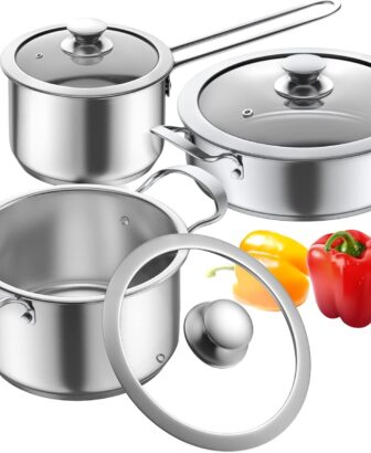 Aufranc Stainless Steel pots and pans set, 6 Piece Nonstick Kitchen Induction Cookware Set,Works with Induction/Electric and Gas Cooktops, Nonstick, Dishwasher