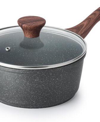 SENSARTE Nonstick Saucepan with Lid, 1.5 Quarts Small Pot with Swiss Granite Coating, Stay-cool Handle, Multipurpose Handy Sauce Pot Small Kitchen Cooking Pot, Induction Comptable, PFOA Free